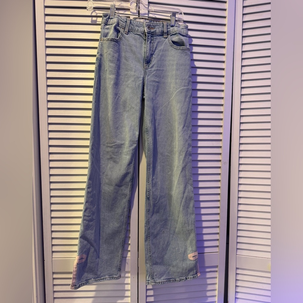 Abercrombie Kids Light Blue Flare Jeans with Bow Bottoms